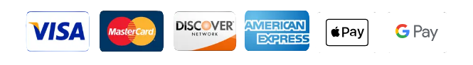 Accepted payment methods: Visa, MasterCard, Discover, American Express, Apple Pay, Google Pay